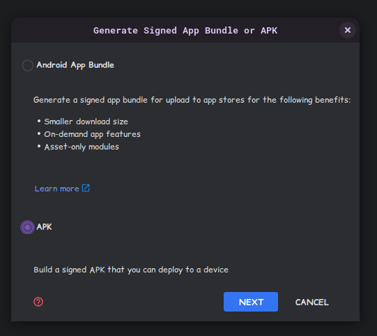 Generate Signed Bundle/APK