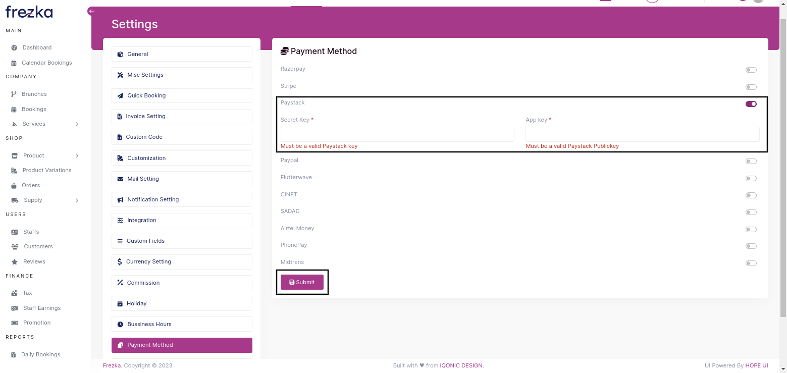 PayStack Payment Setting