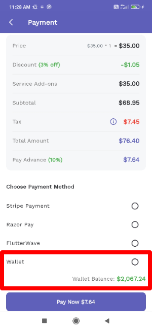 Pay using wallet