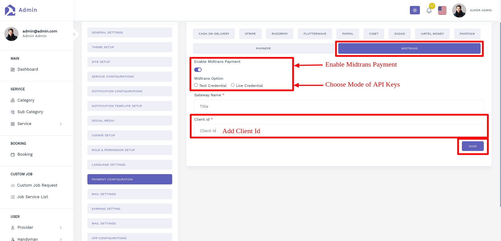 Handyman Service - Midtrans Payment Setting