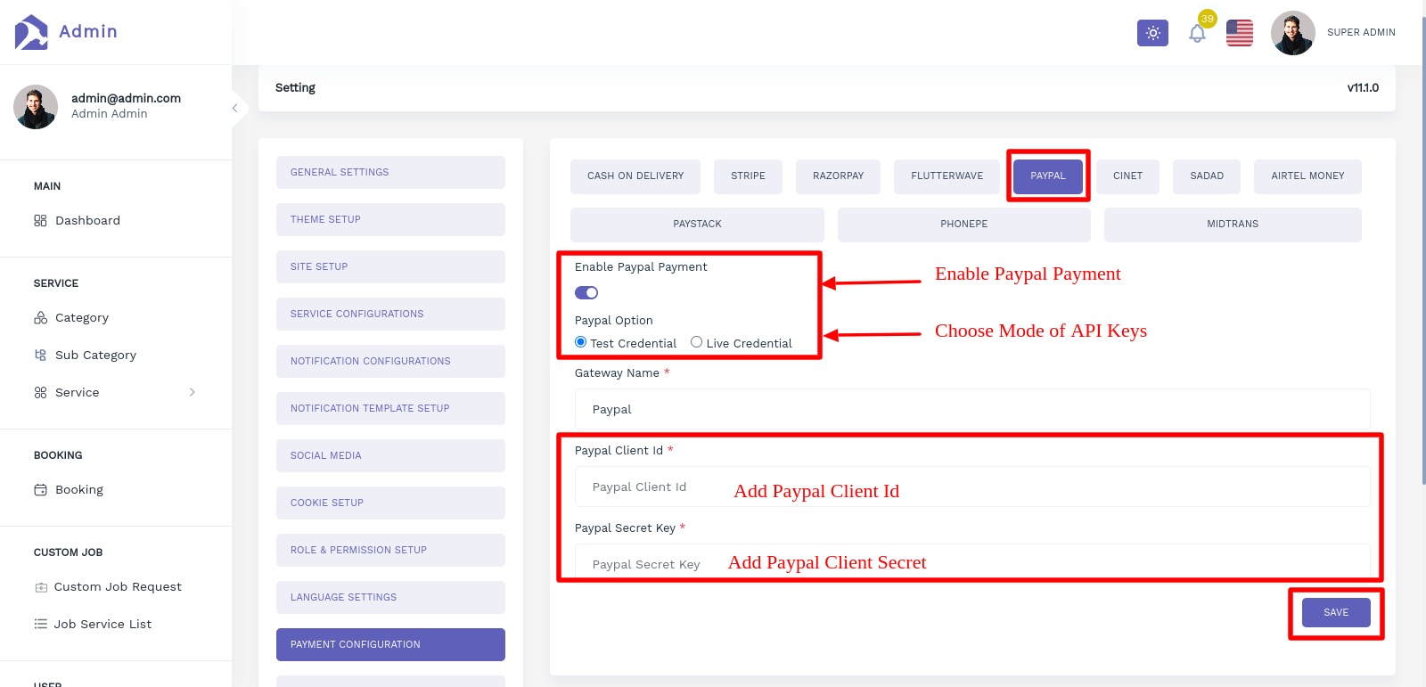 Handyman Service - Paypal Payment Setting