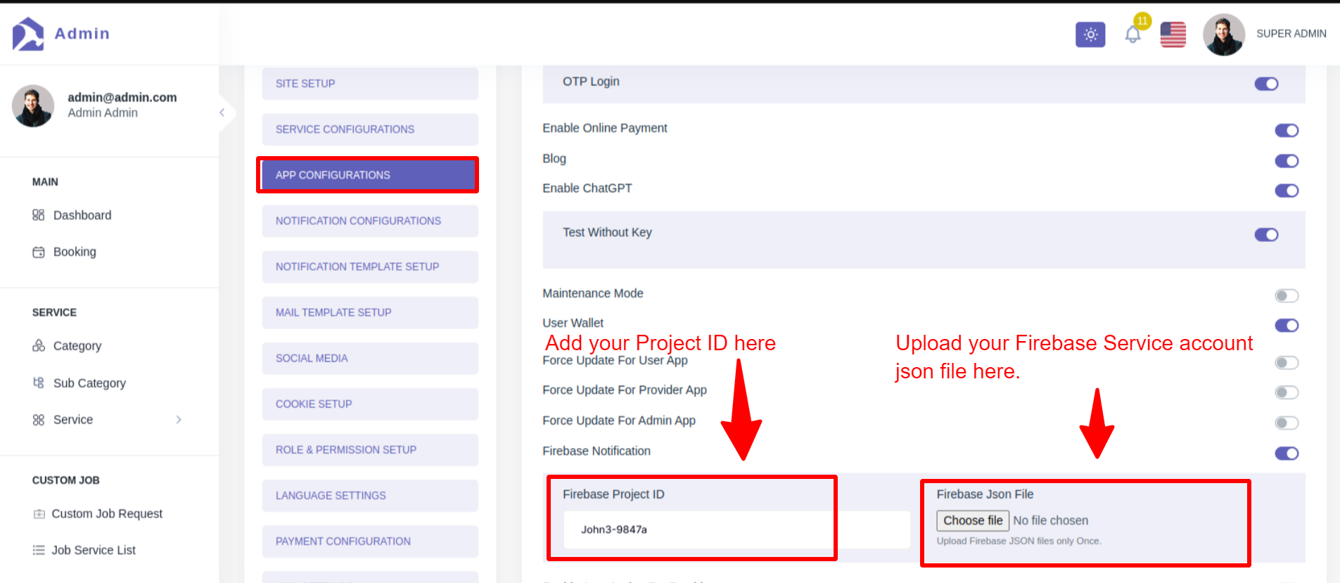 Handyman Service - Notification Configuration