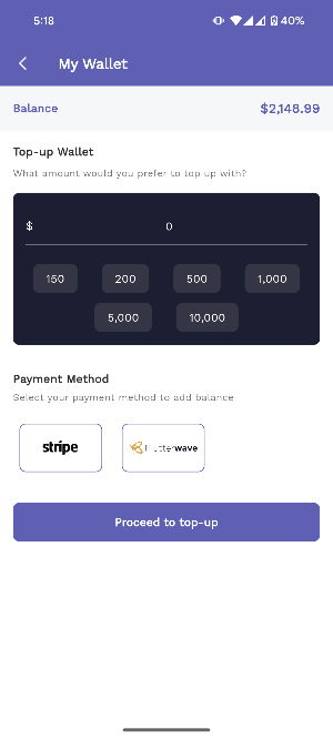 Top up user Wallet