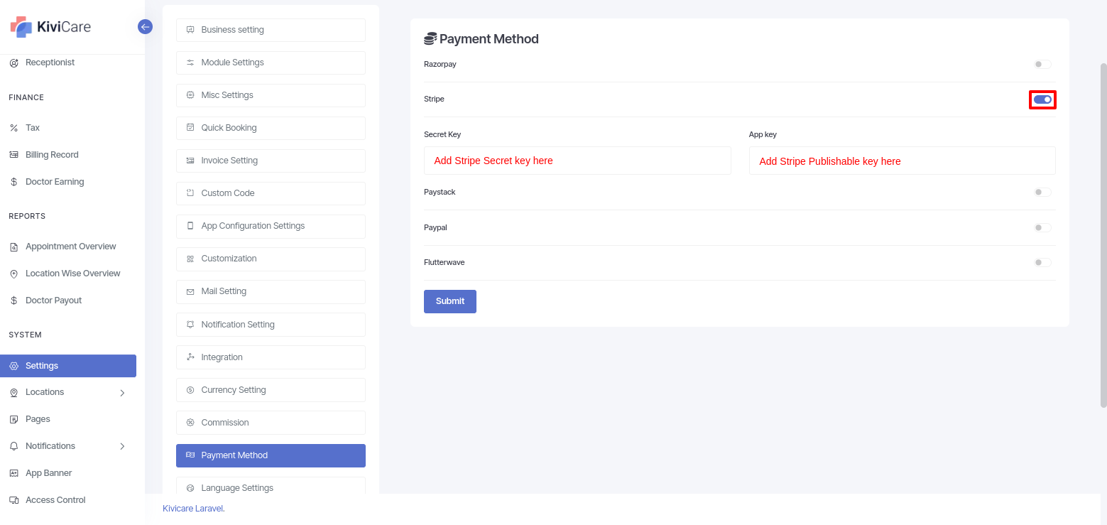 Health And Wellness - Stripe Payment Setting