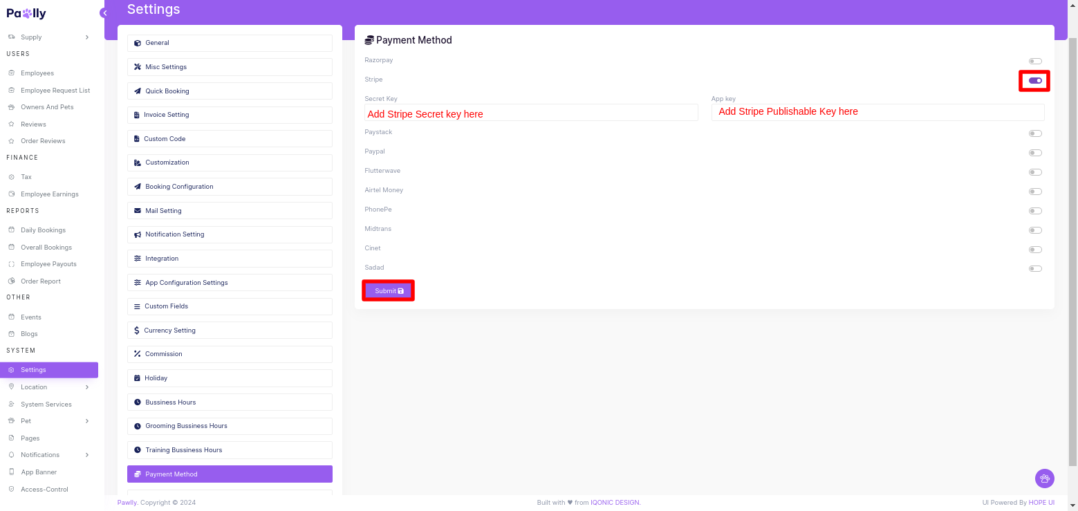 Pawlly - Stripe Payment Setting