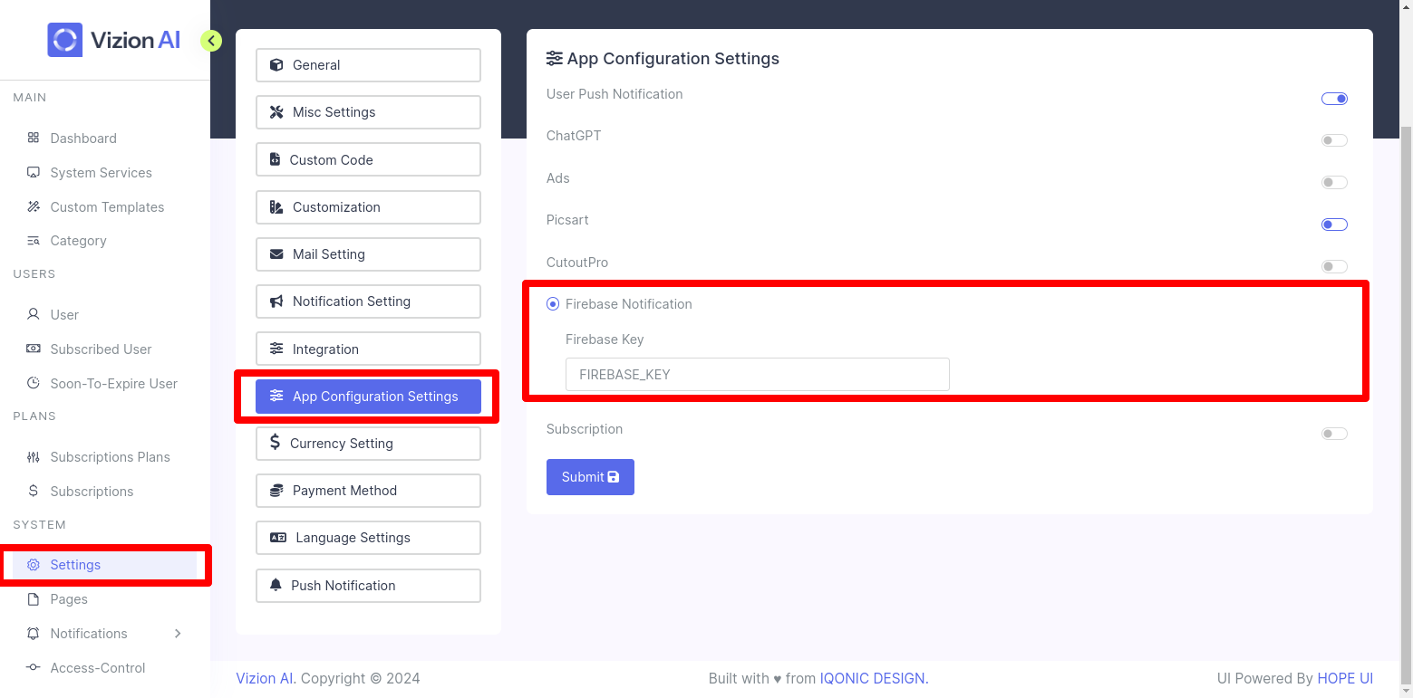 Vizion Ai - App Configuration