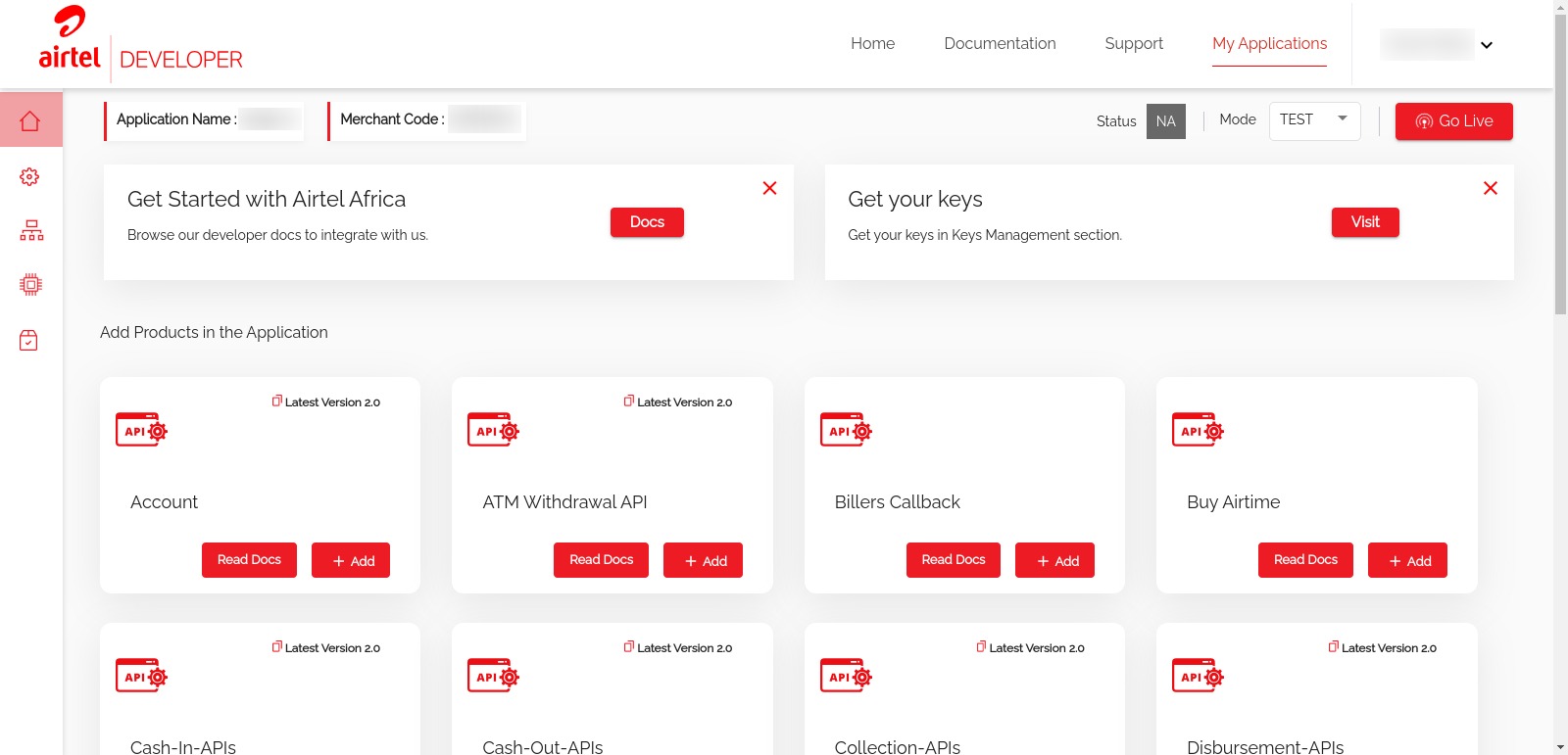 Airtel Money - Application Dashboard