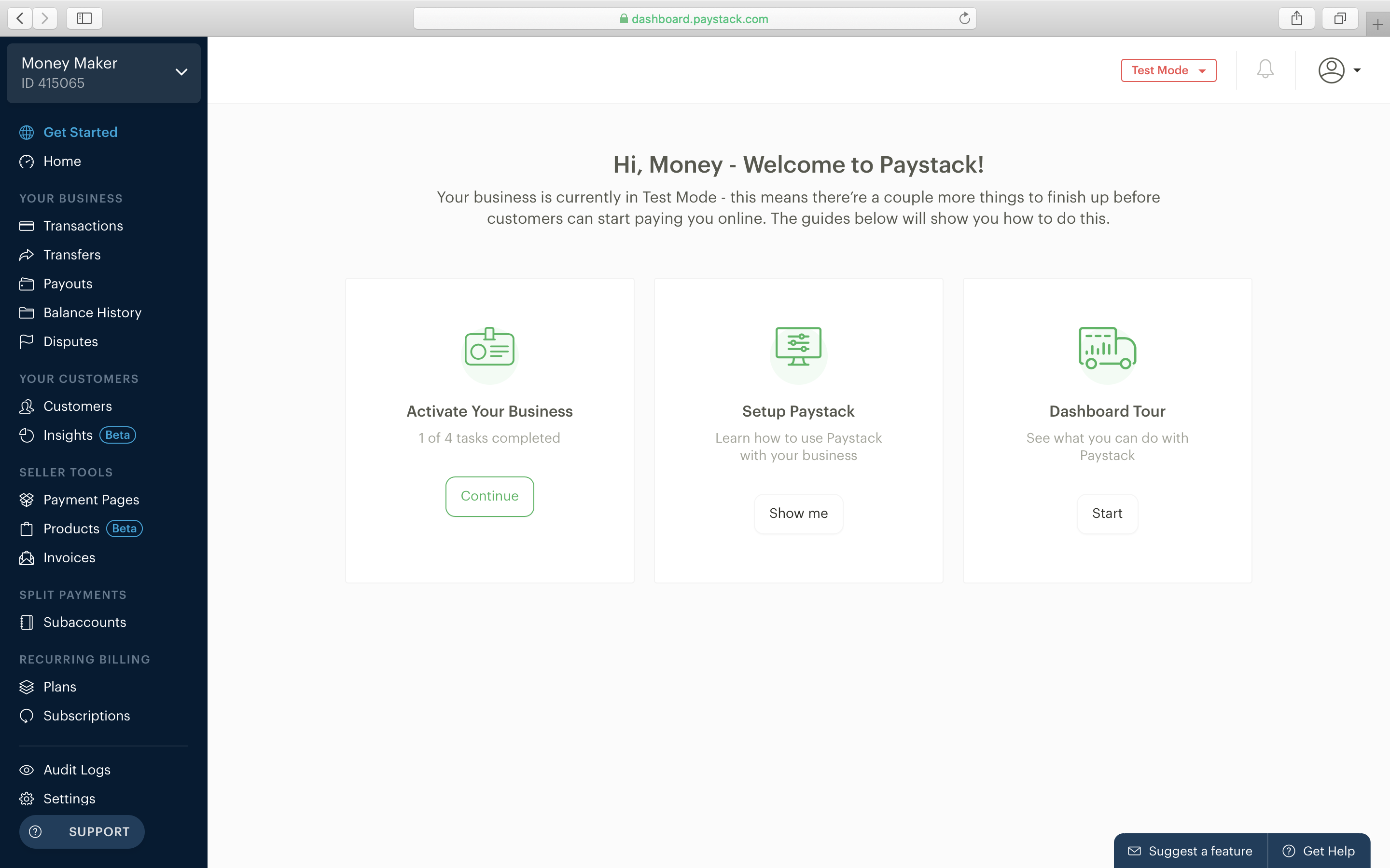 PayStack Developer Dashboard - Access Dashboard