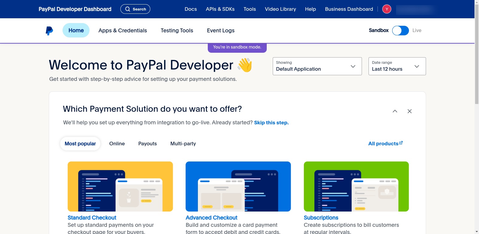 PayPal developer dashboard - Apps &amp; Credentials